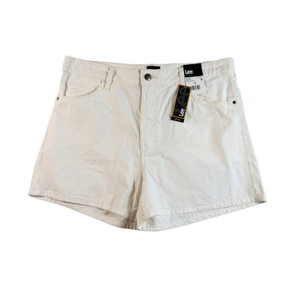 Lee Heritage Mid Rise 3" Denim Shorts White Stripe Women's 16 NWT